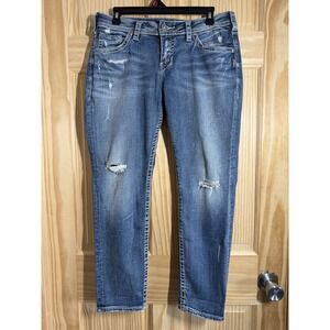 Silver Jeans Boyfriend Distressed Super Stretch Size W28/25L